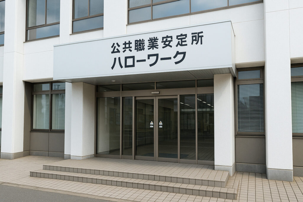 ハローワークの建物を正面から撮影した外観写真。
